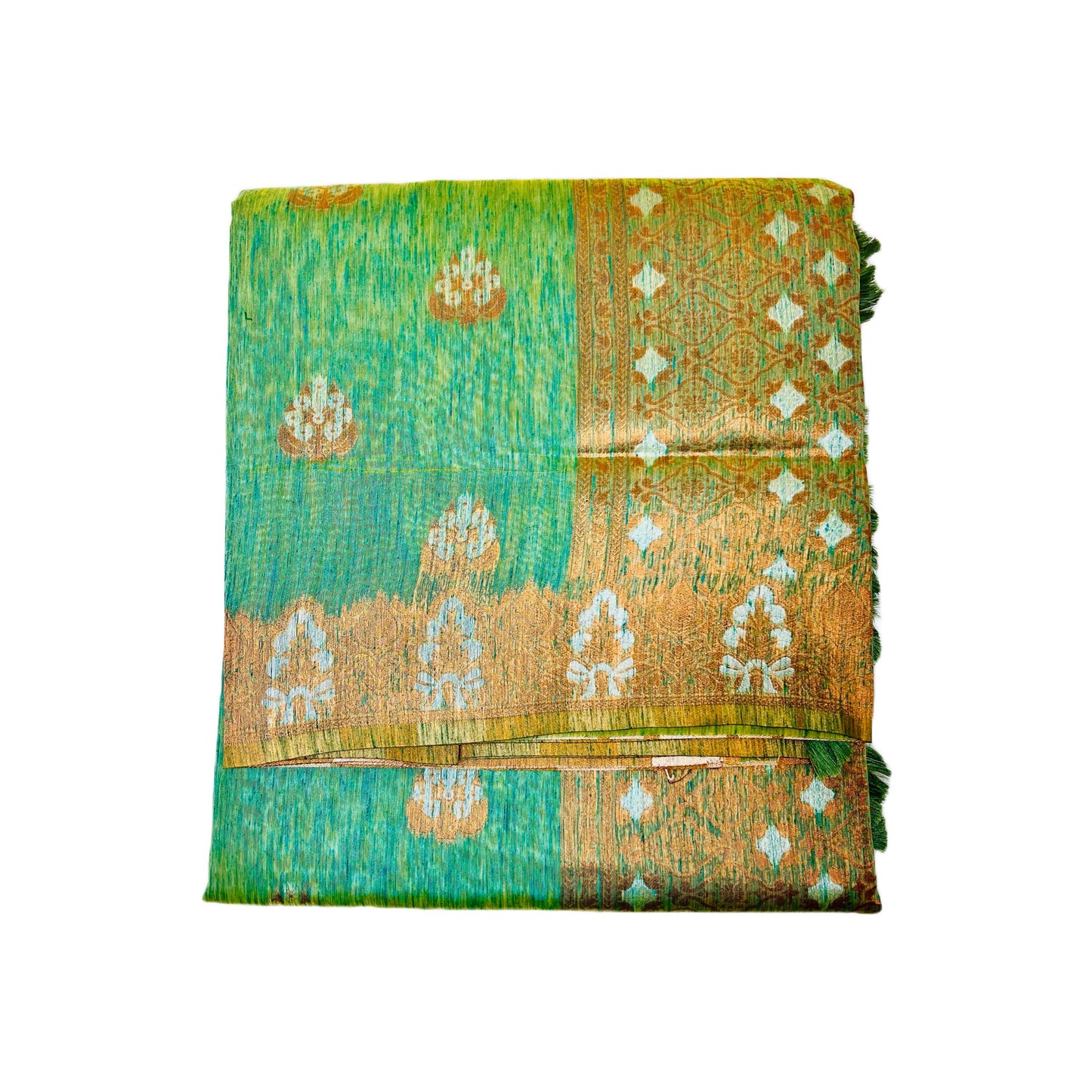 Greenish Cyan Multi Pure Linen Copper Zari Weaving Party Wear Saree