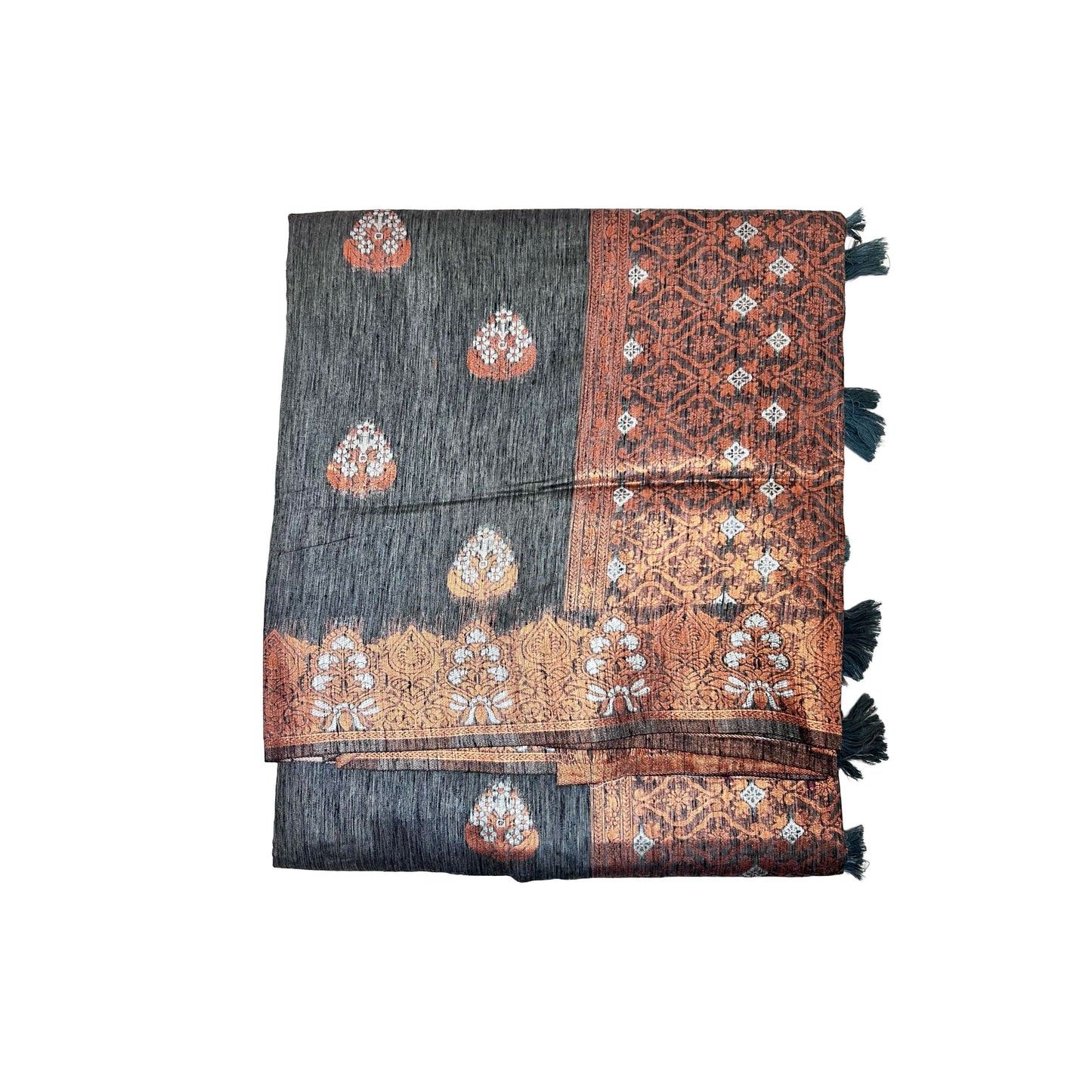 Gray Multi Pure Linen Copper Zari Weaving Party Wear Saree