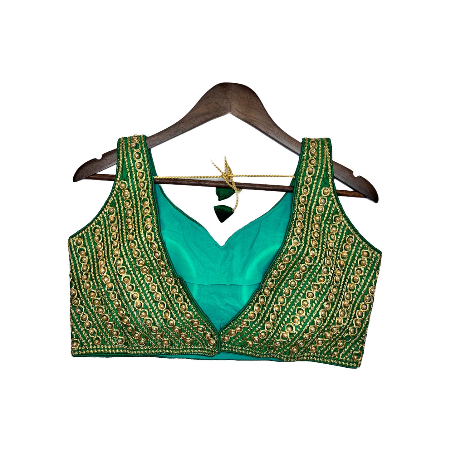 Fancy Dark Green Heavy Pearl And Embroidered Work Readymade Blouse, Crop Top, Fancy Blouse