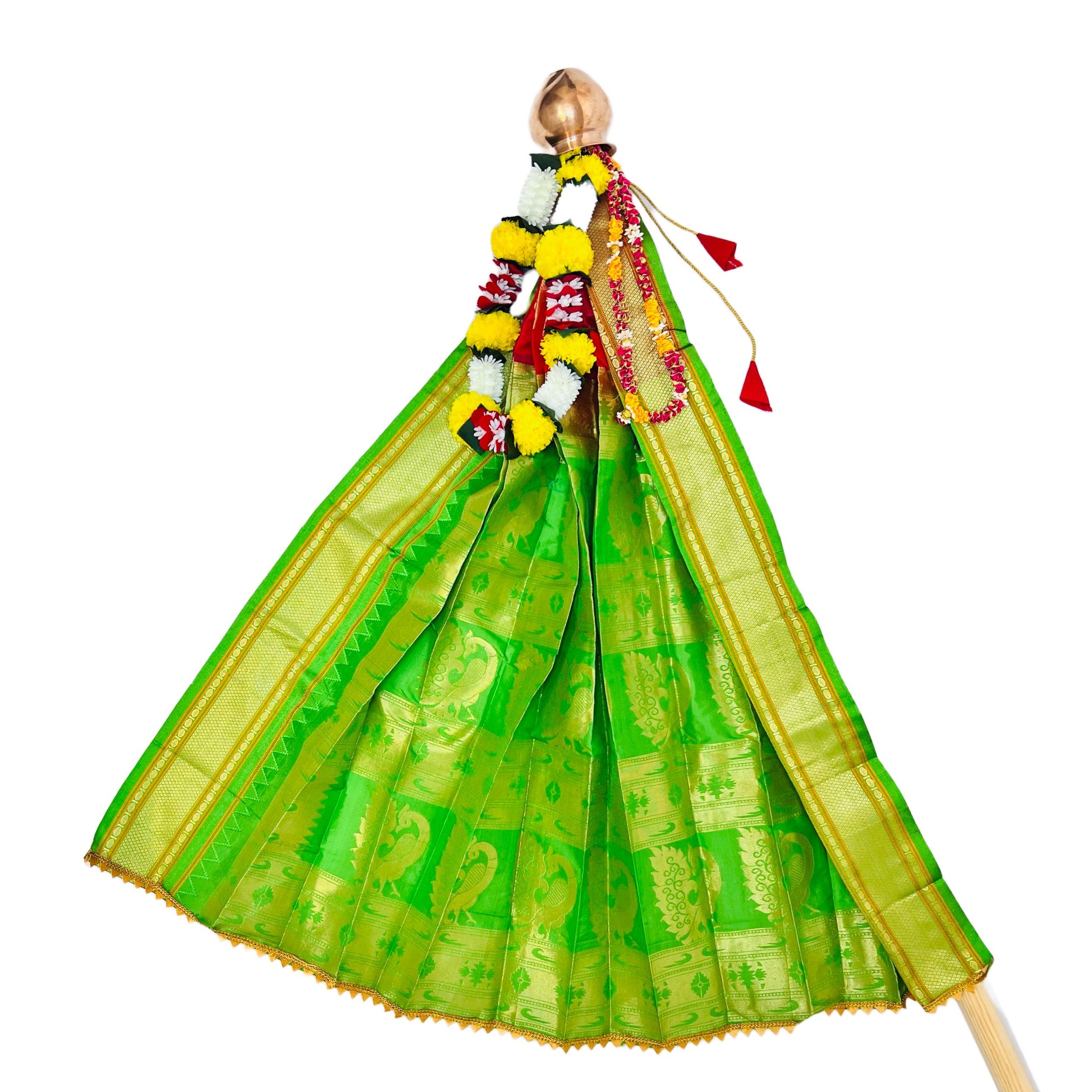 Leafy Green Paithani Gudi Vastra, Readymade Paithani Saree for Gudi Padwa Pooja