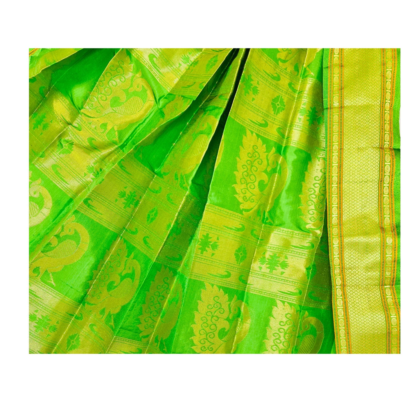 Leafy Green Paithani Gudi Vastra, Readymade Paithani Saree for Gudi Padwa Pooja Close