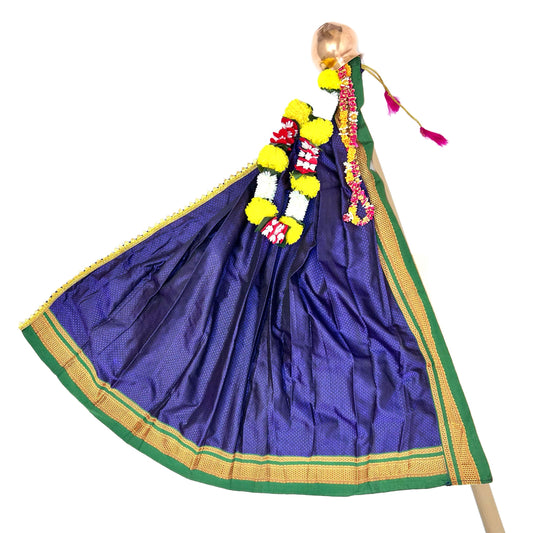 Light Indigo Khan Gudi Vastra, Readymade Khan Saree for Gudi Padwa Pooja, Pre Pleates ready To Use Gudi Saree