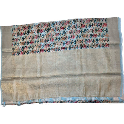 Light Sky Blue Color Floral Printed Tussar Silk Saree And Zari Woven Design