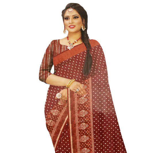 Maroon Color New foil work fancy fabric saree
