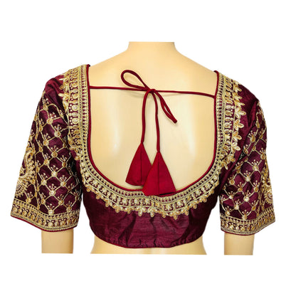 Maroon Color Trendy Women's Jacquard Embroidered Readymade Blouse, Designer Blouse, Crop Top, Tunic Top, Fancy Blouse, Bridal Blouse, Party Wear Blouse, Padded Blouse, Choli Blouse, Wedding Blouse