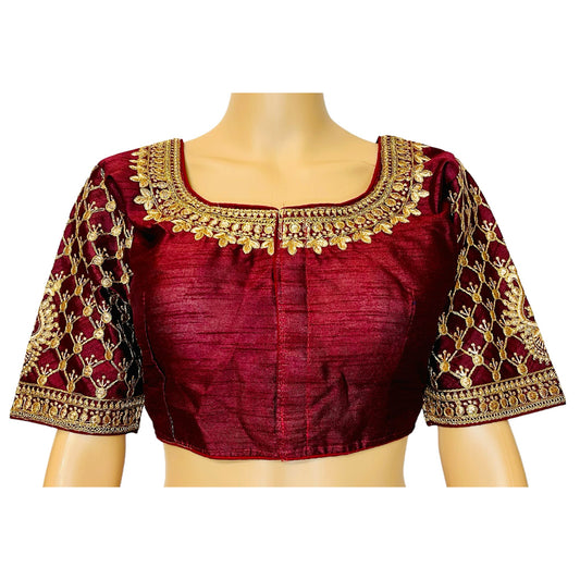 Maroon Color Trendy Women's Jacquard Embroidered Readymade Blouse, Designer Blouse, Crop Top, Tunic Top, Fancy Blouse, Bridal Blouse, Party Wear Blouse, Padded Blouse, Choli Blouse, Wedding Blouse