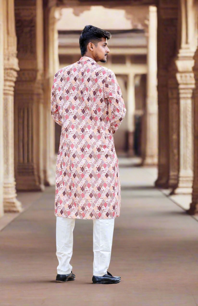 Mens Brown Color with Digital print Embroidery & Sequence Work Kurta Pajama Set_Back