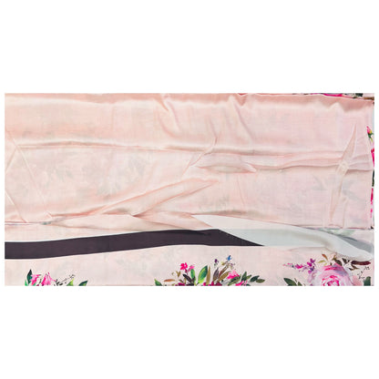 Misty Rose Digital Floral Printed Satin Crepe Saree, Party Wear Saree