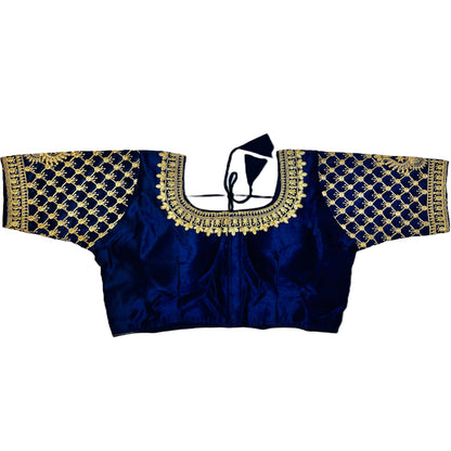 Navy Blue Color Trendy Women's Jacquard Embroidered Readymade Blouse, Designer Blouse, Crop Top, Tunic Top, Fancy Blouse, Bridal Blouse, Party Wear Blouse, Padded Blouse, Choli Blouse, Wedding Blouse