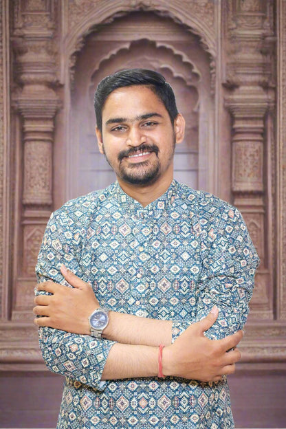 Navy_Blue_Mens_Self_Design_Kurta_Pajama_Set_Close_Up
