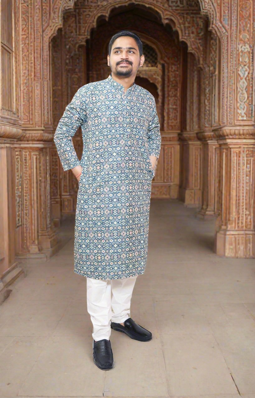 Navy_Blue_Mens_Self_Design_Kurta_Pajama_Set_Side
