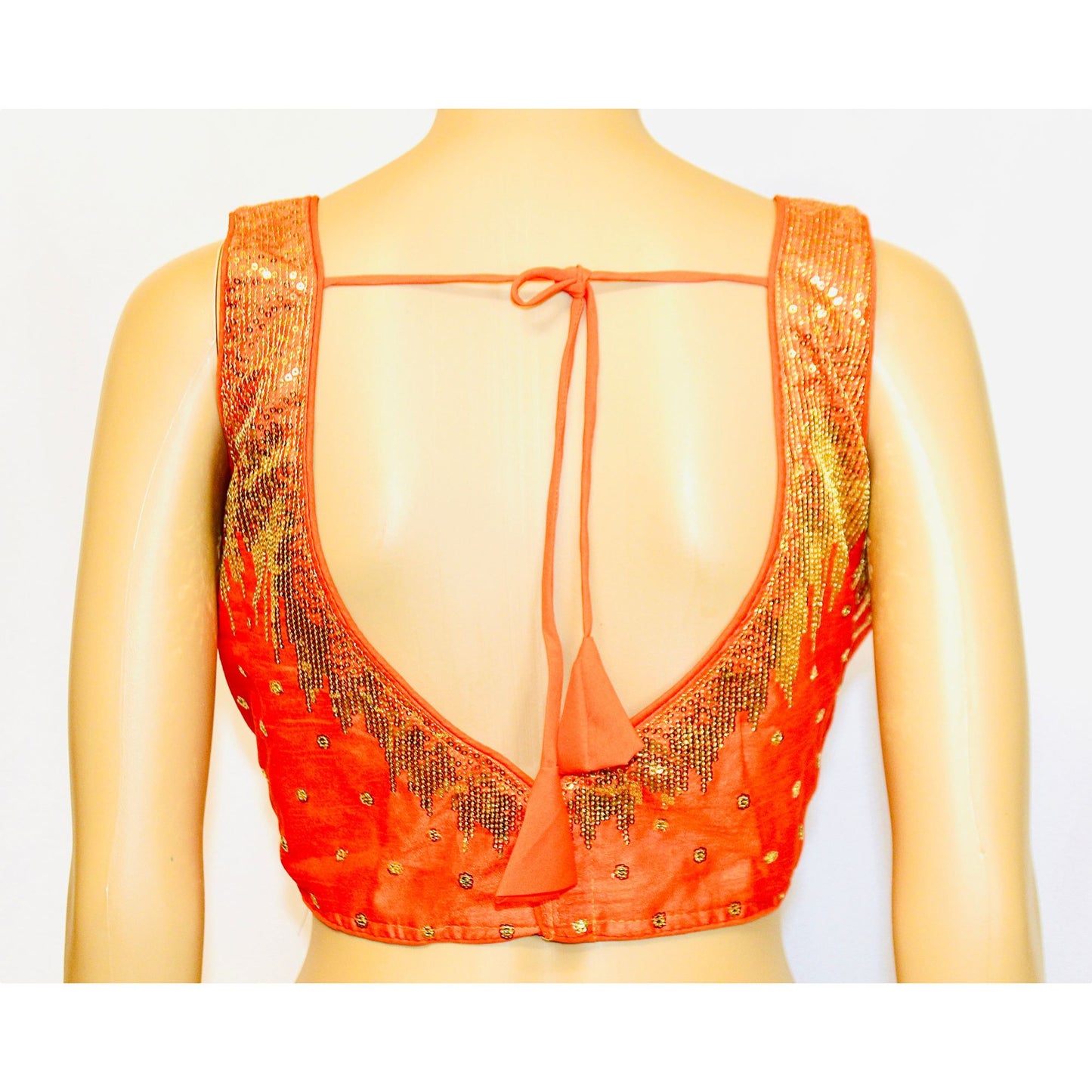 Orange Color Milan Silk Sequence Work Readymade Blouse, Designer Blouse, Crop Top, Tunic Top, Fancy Blouse, Party Wear Blouse, Wedding Blouse