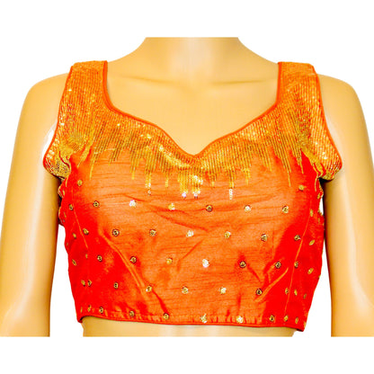 Orange Color Milan Silk Sequence Work Readymade Blouse, Designer Blouse, Crop Top, Tunic Top, Fancy Blouse, Party Wear Blouse, Wedding Blouse