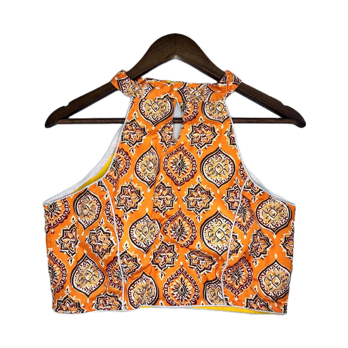 Orange Ikkat Sleeveless Halter Neck Blouse