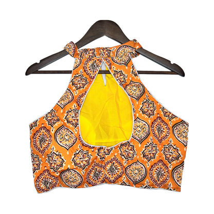 Orange Ikkat Sleeveless Halter Neck Blouse