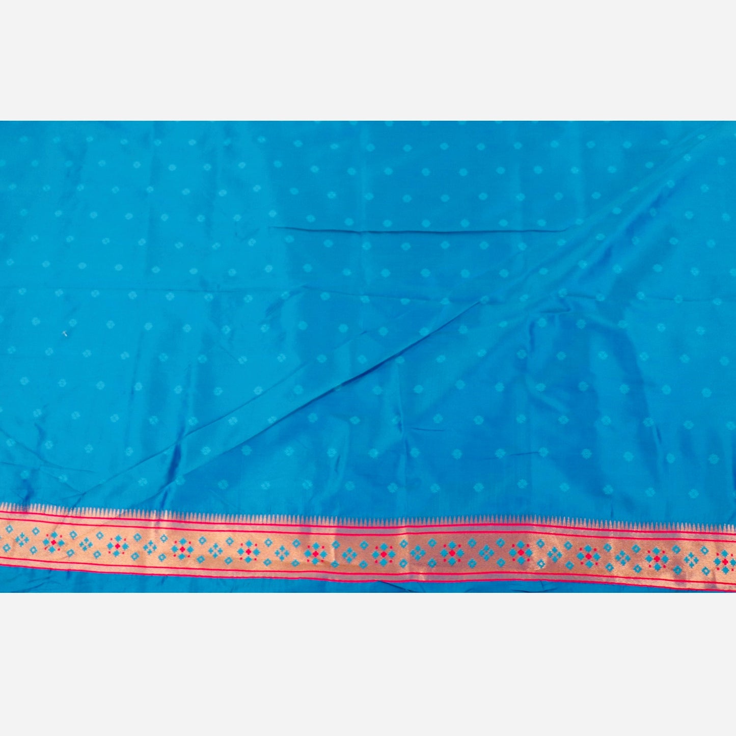 Peacock Blue color Chandrakor Semi Paithani Saree with Copper Zari Border and Rich Pallu