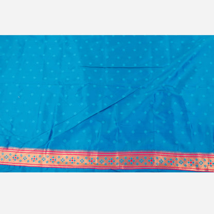 Peacock Blue color Chandrakor Semi Paithani Saree with Copper Zari Border and Rich Pallu