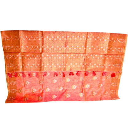 Peachy Pink Multi Pure Linen Copper Zari Weaving Party Wear Saree