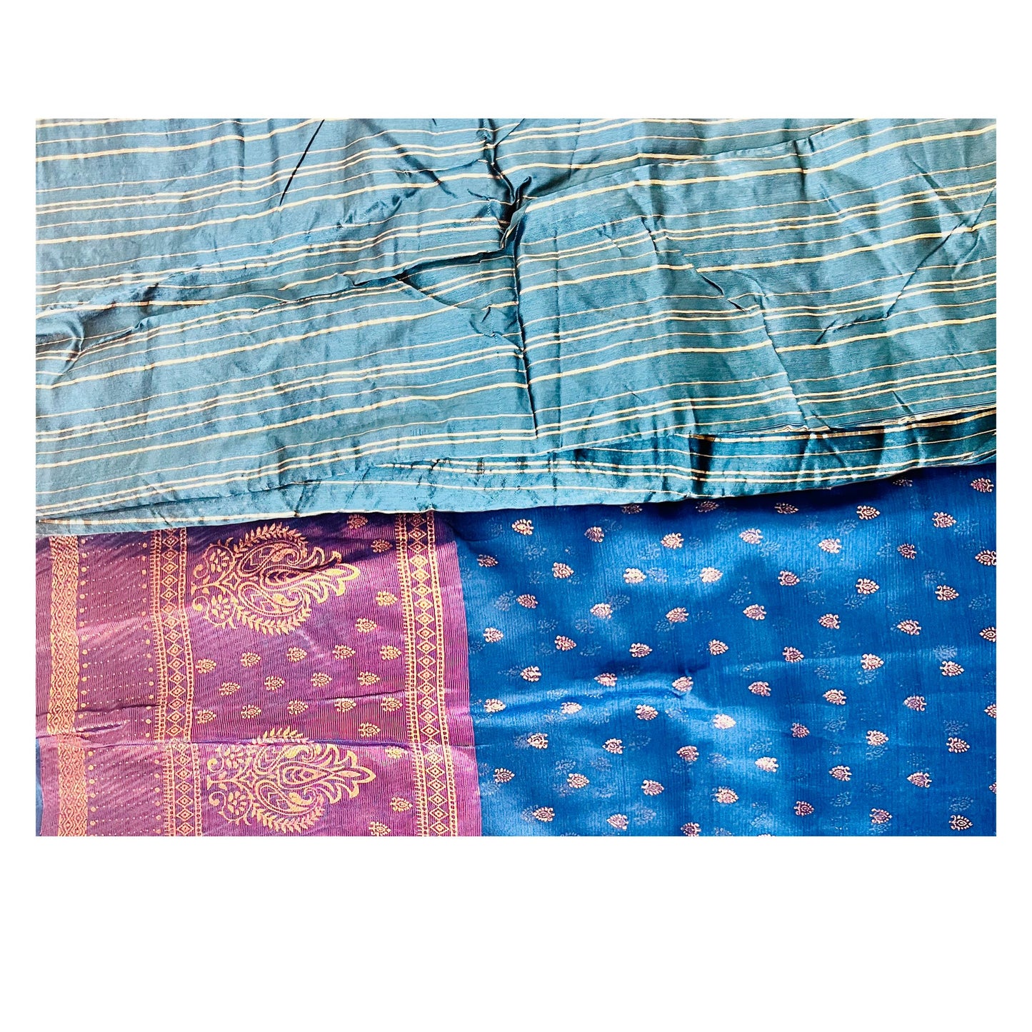 Peacock Blue Color New foil work fancy fabric saree