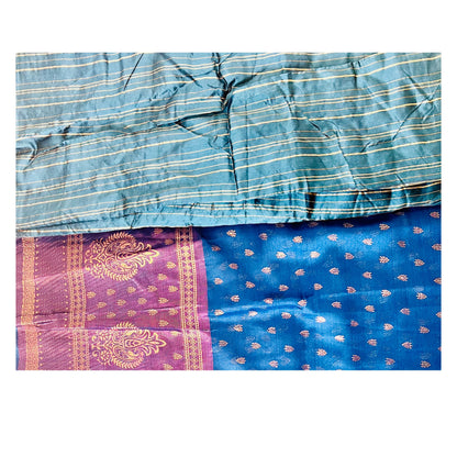 Peacock Blue Color New foil work fancy fabric saree