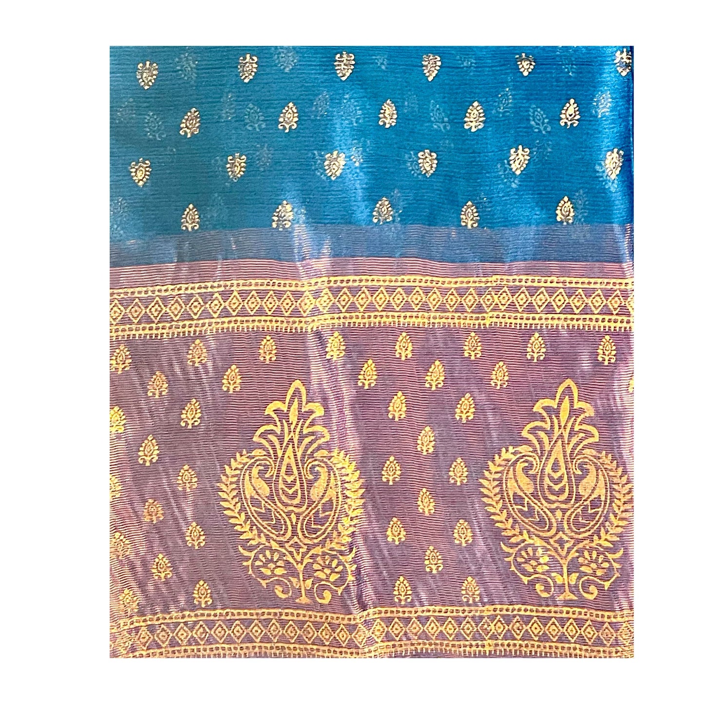 Peacock Blue Color New foil work fancy fabric saree