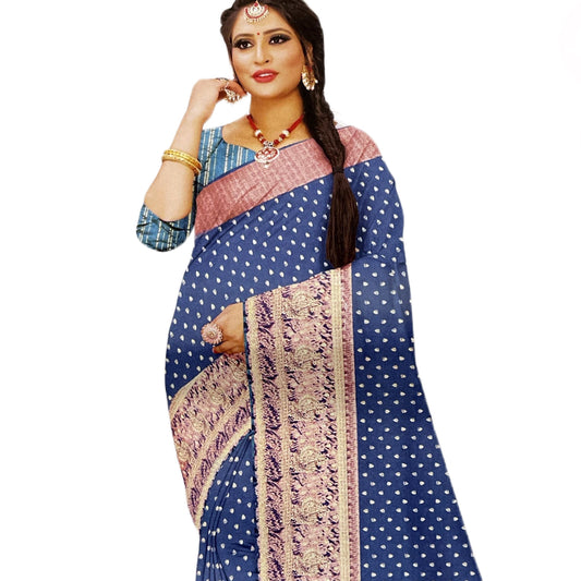 Peacock Blue Color New foil work fancy fabric saree