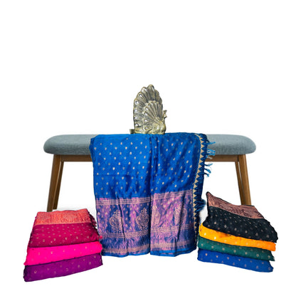 Peacock Blue Color New foil work fancy fabric saree