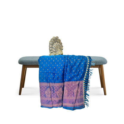 Peacock Blue Color New foil work fancy fabric saree