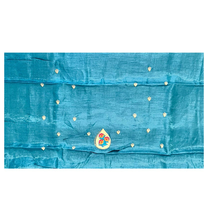 Peacock Blue Colour Chiffon Saree with Swaroski Diamond Work