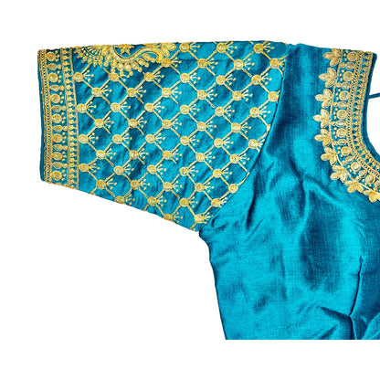 Peacock Green Color Trendy Women's Jacquard Embroidered Readymade Blouse, Designer Blouse, Crop Top, Tunic Top, Fancy Blouse, Bridal Blouse, Party Wear Blouse, Padded Blouse, Choli Blouse, Wedding Blouse