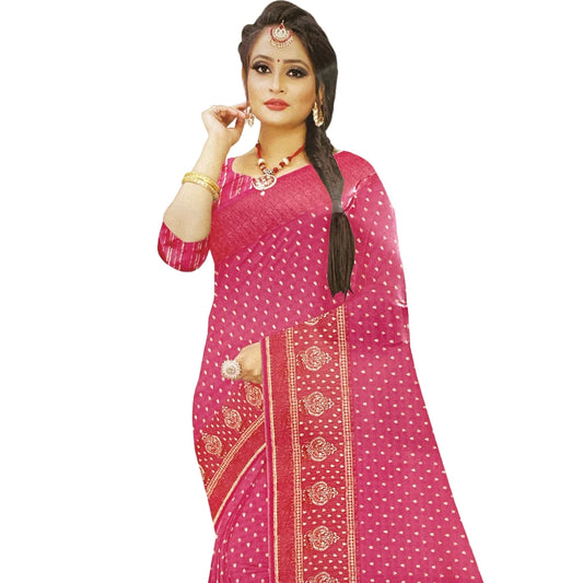 Persian Rose Pink Color New foil work fancy fabric saree