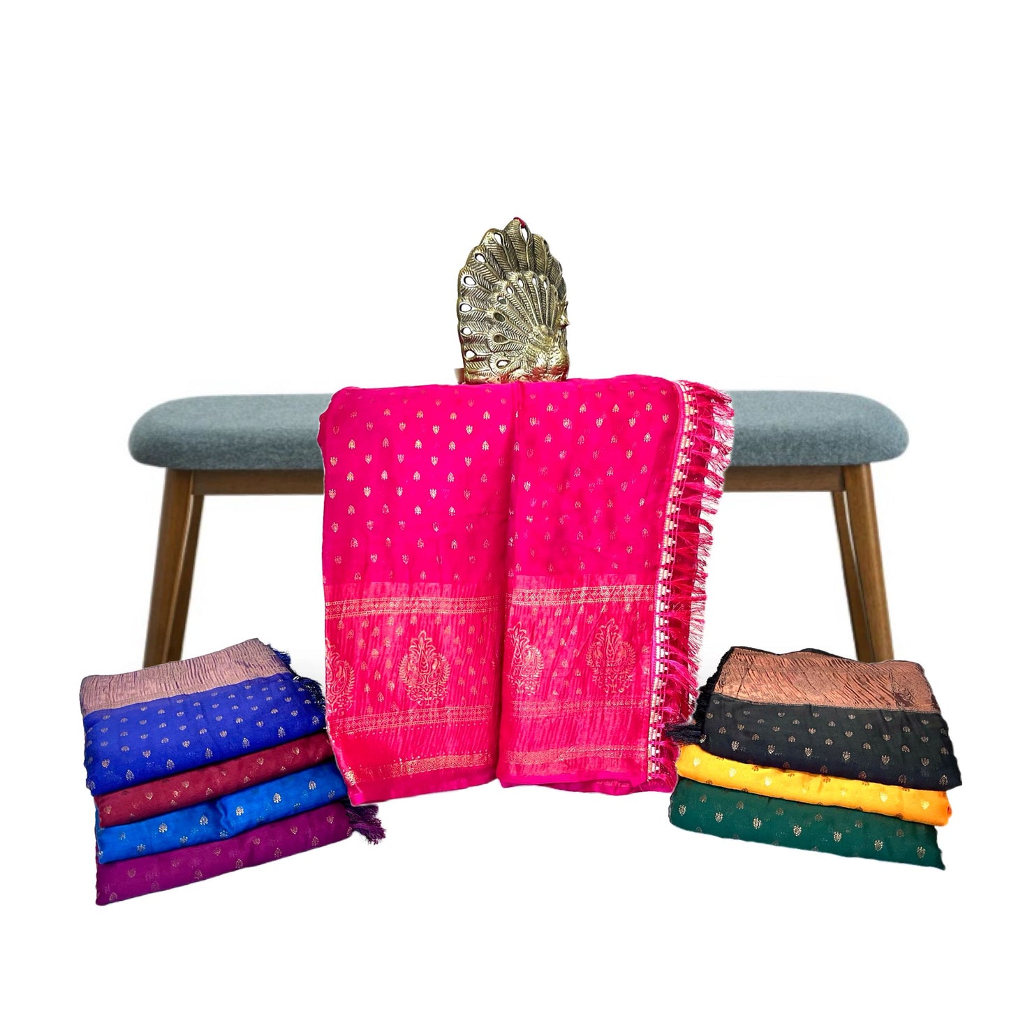 Persian Rose Pink Color New foil work fancy fabric saree