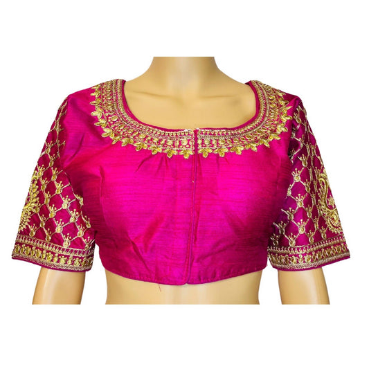 Pink Color Trendy Women's Jacquard Embroidered Readymade Blouse, Designer Blouse, Crop Top, Tunic Top, Fancy Blouse, Bridal Blouse, Party Wear Blouse, Padded Blouse, Choli Blouse, Wedding Blouse