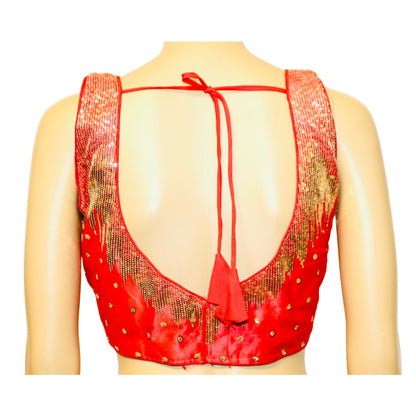 Pinkish Red Color Milan Silk Sequence Work Readymade Blouse, Designer Blouse, Crop Top, Tunic Top, Fancy Blouse, Party Wear Blouse, Wedding Blouse