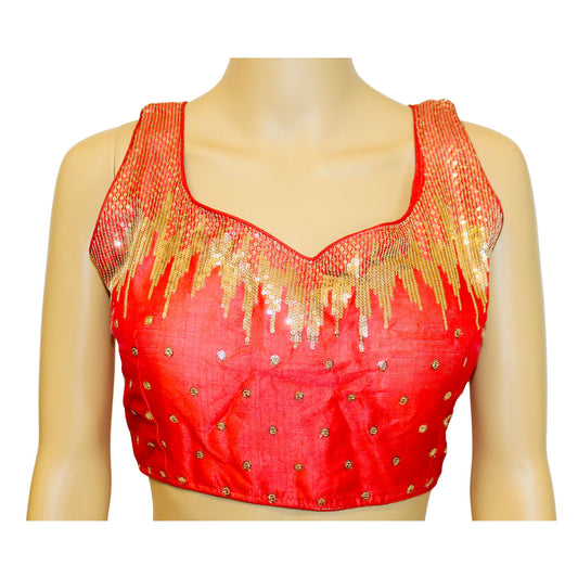 Pinkish Red Color Milan Silk Sequence Work Readymade Blouse, Designer Blouse, Crop Top, Tunic Top, Fancy Blouse, Party Wear Blouse, Wedding Blouse