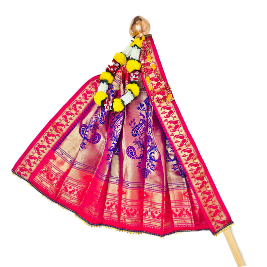 Pinkish Red Paithani Gudi Vastra, Readymade Paithani Saree for Gudi Padwa Pooja