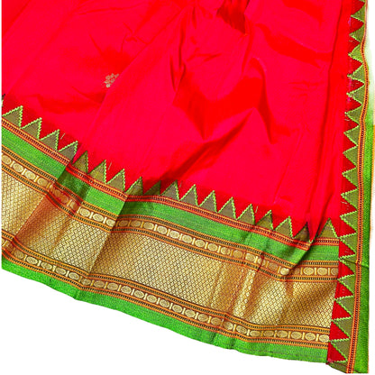 Red Paithani Gudi Vastra, Readymade Paithani Saree for Gudi Padwa Pooja CLose