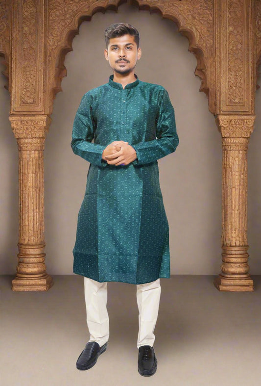 Rama color Mens Silk Kurta pajama Set_main