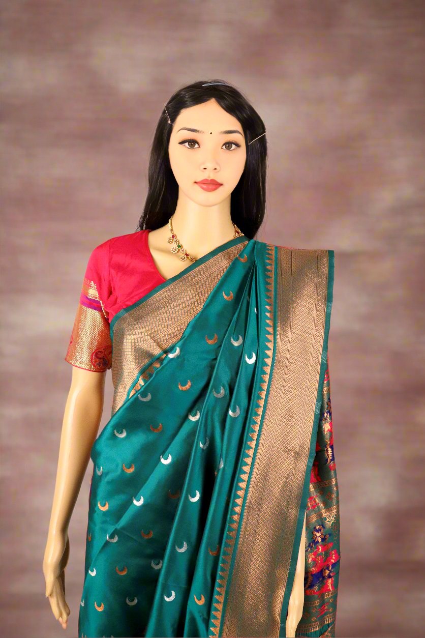 Rama green color chandrakor paithani
