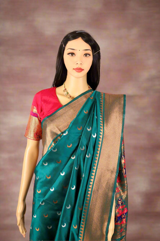 Rama green color chandrakor paithani