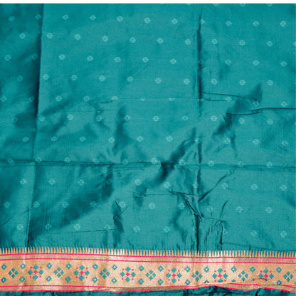 Rama Green color Chandrakor Semi Paithani Saree with Copper Zari Border and Rich Pallu
