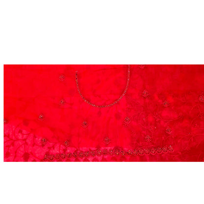 Red Color Soft Net Embroidery Work Saree
