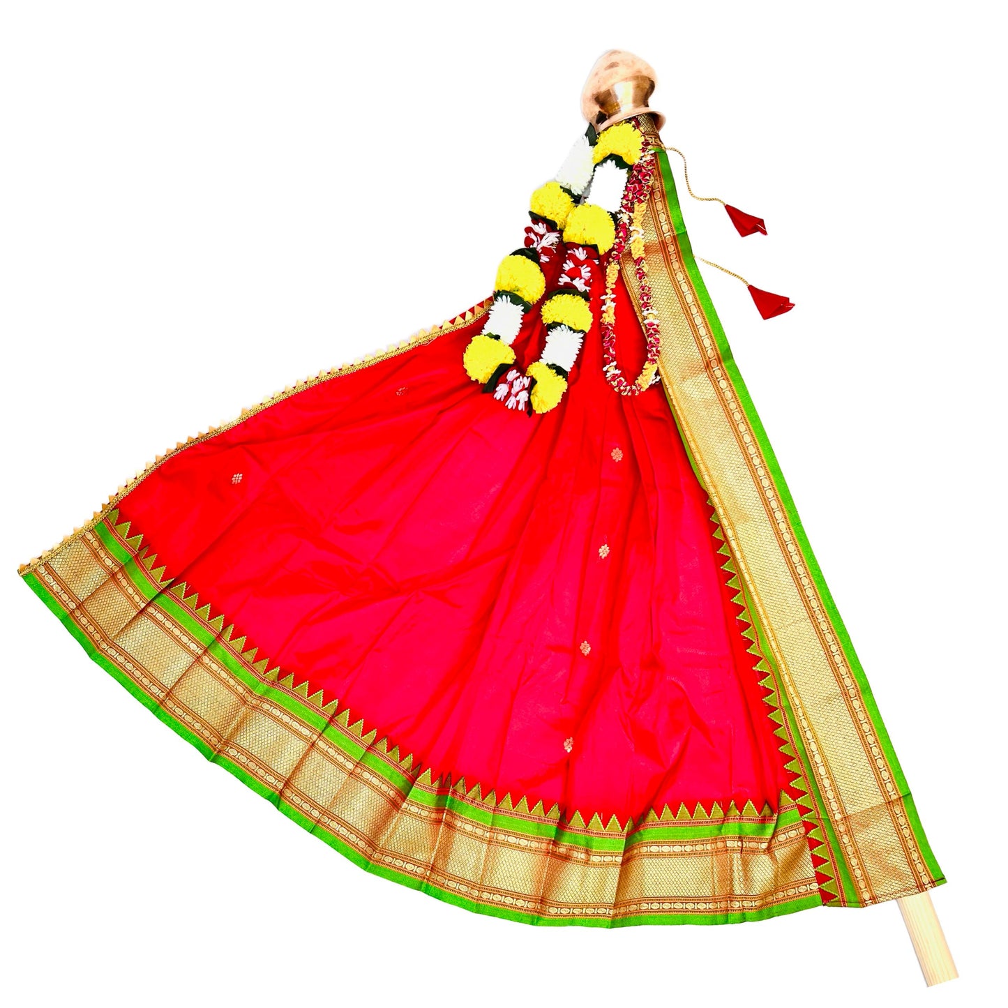 Red Paithani Gudi Vastra, Readymade Paithani Saree for Gudi Padwa Pooja