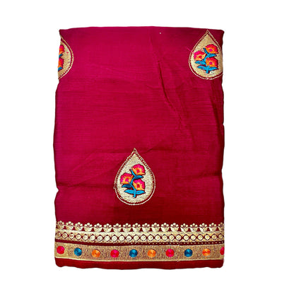 Rose Red Colour Chiffon Saree with Swaroski Diamond Work