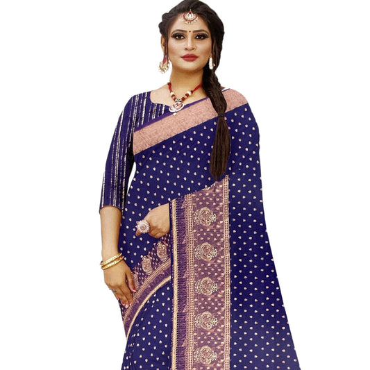 Royal Blue Color New foil work fancy fabric saree