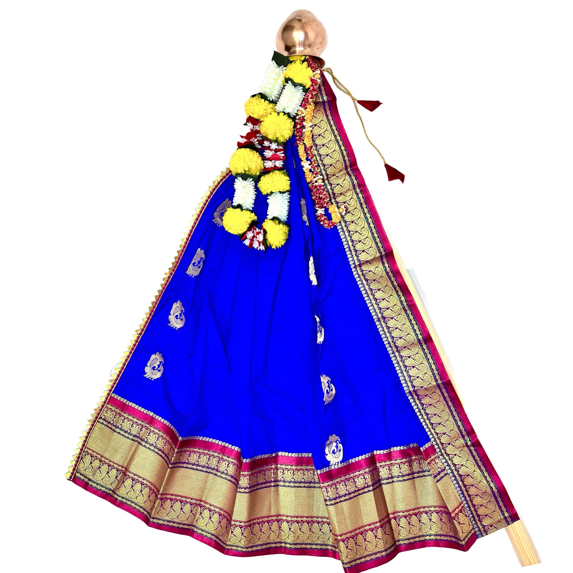 Royal Blue Paithani Gudi Vastra, Readymade Paithani Saree for Gudi Padwa Pooja