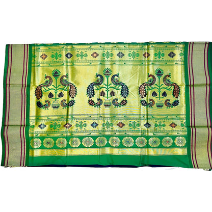 Royal Blue and Green Kadiyal Semi SilkPaithani Saree