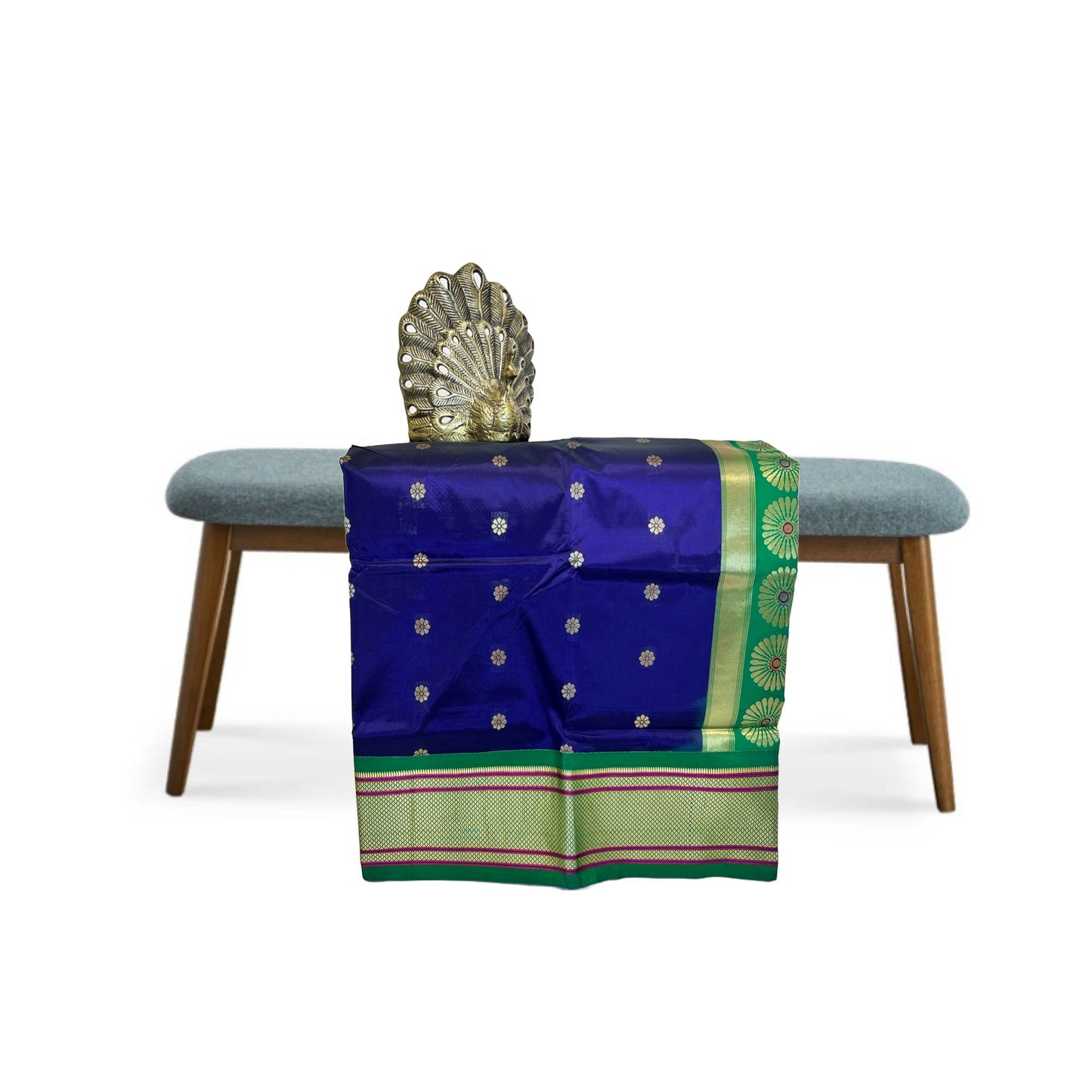 Royal Blue and Green Kadiyal Semi SilkPaithani Saree