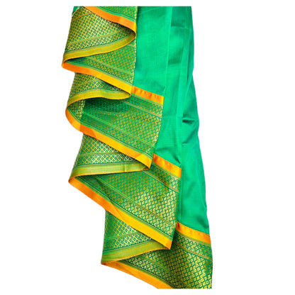 Teal Paithani Gudi Vastra, Readymade Paithani Saree for Gudi Padwa Pooja closeup