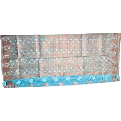 Turquoise Blue Multi Pure Linen Copper Zari Weaving Party Wear Saree